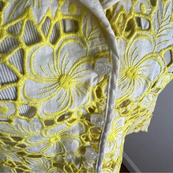 Lilly Pulitzer Vintage Floral Lace Yellow Blazer Jacket Size 2 - Picture 2 of 6